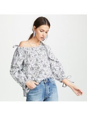 La Vie Rebecca Taylor Provencal Floral Cotton Off The Shoulder Top Large